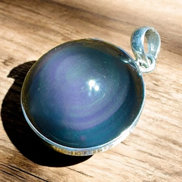 🌈Natural Rainbow Obsidian Sterling Silver Pendant - Picture 3 of 12